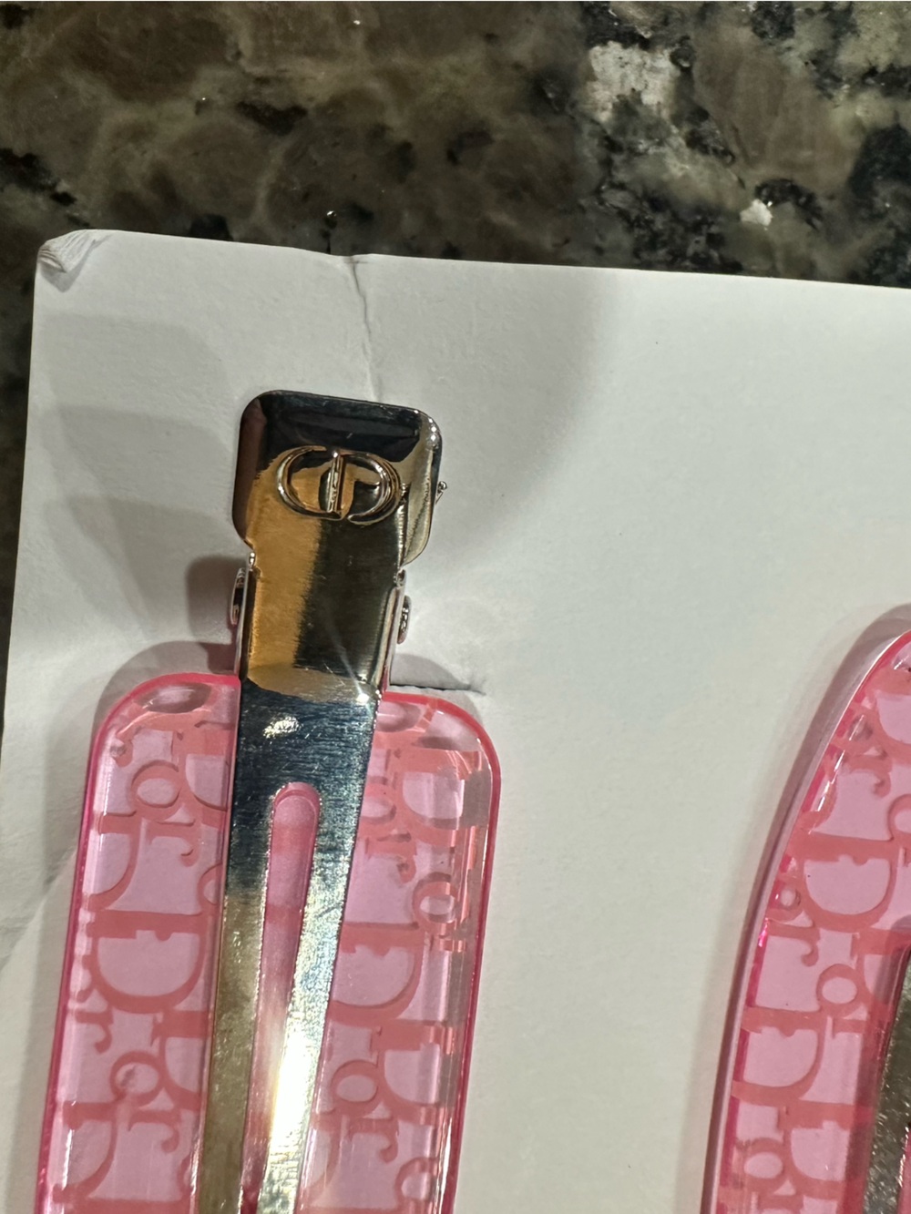 Dior Pink Logo Resin Snap Hair Clips - Set of 2 - Picture 4 of 6